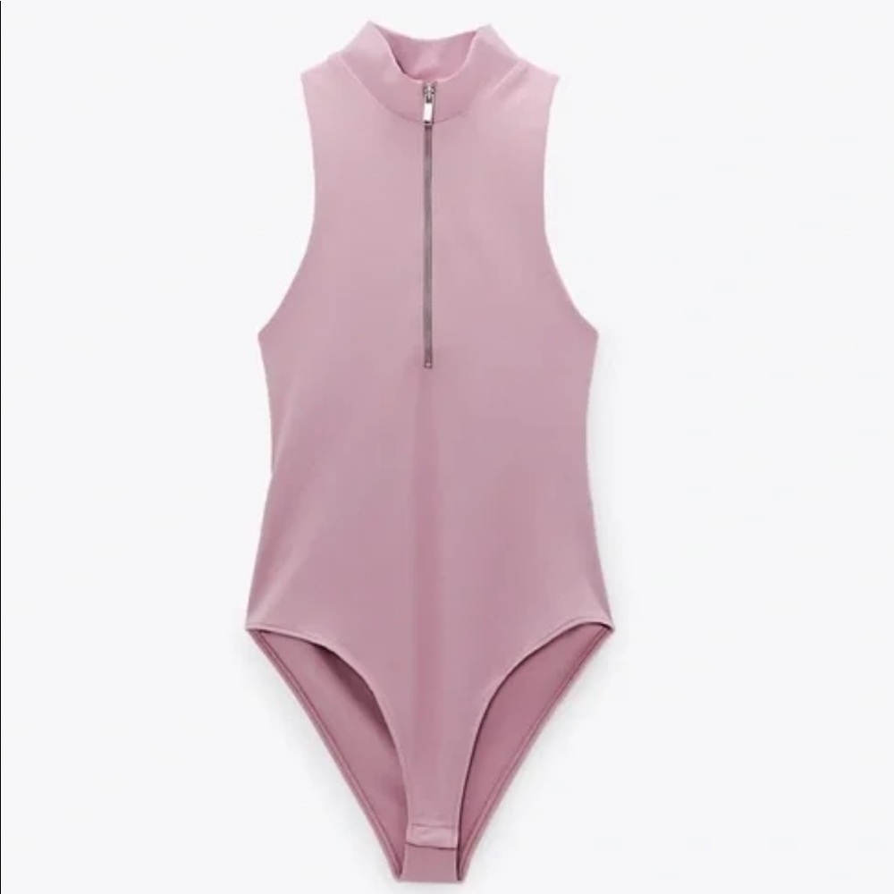 Zara Zippered Bodysuit Pale Pink Color Size S